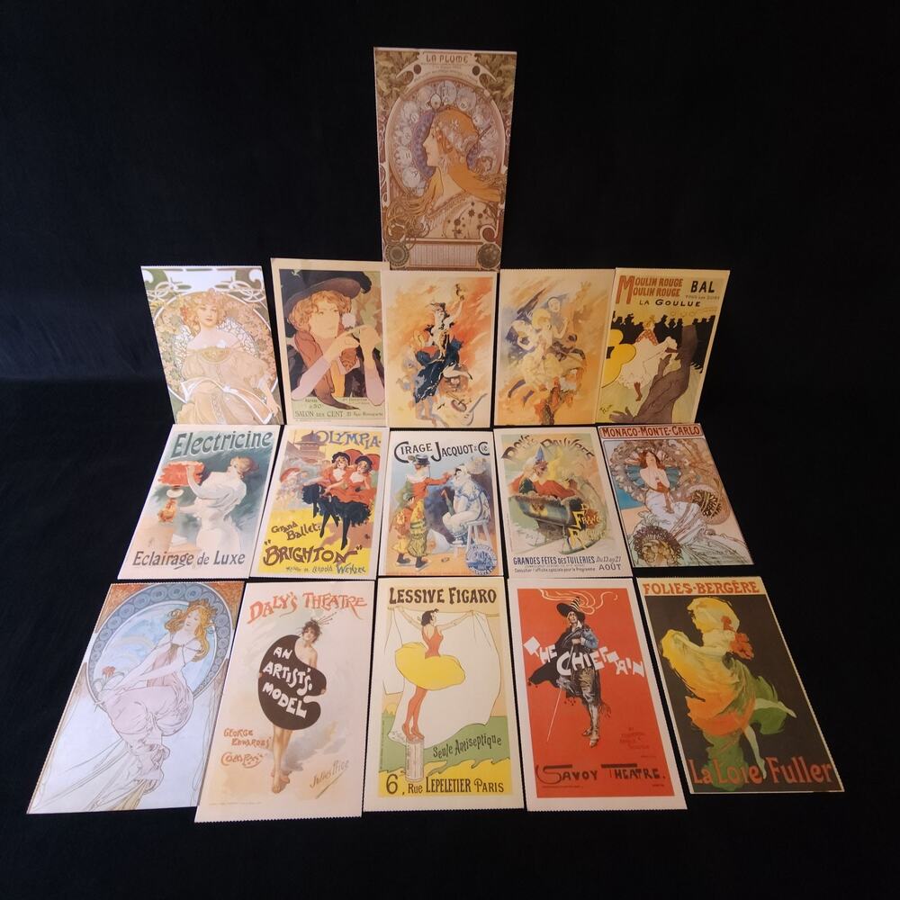 16 Vintage French Advertising Art Nouveau Postcards Set 1994 British Printed New